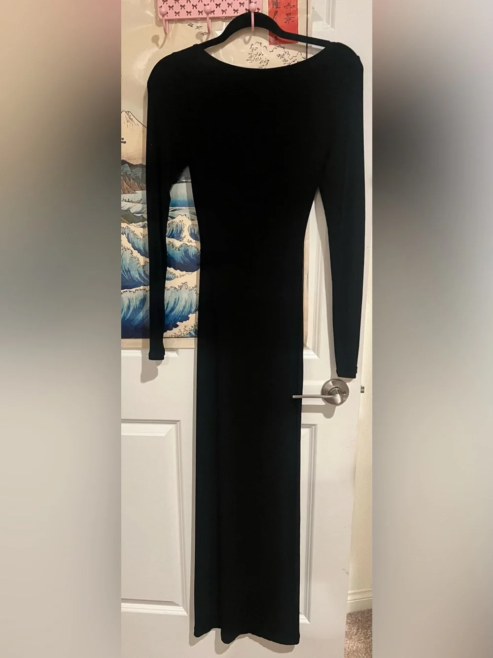 SKIMS Black Long-Sleeve Bodycon Maxi Dress